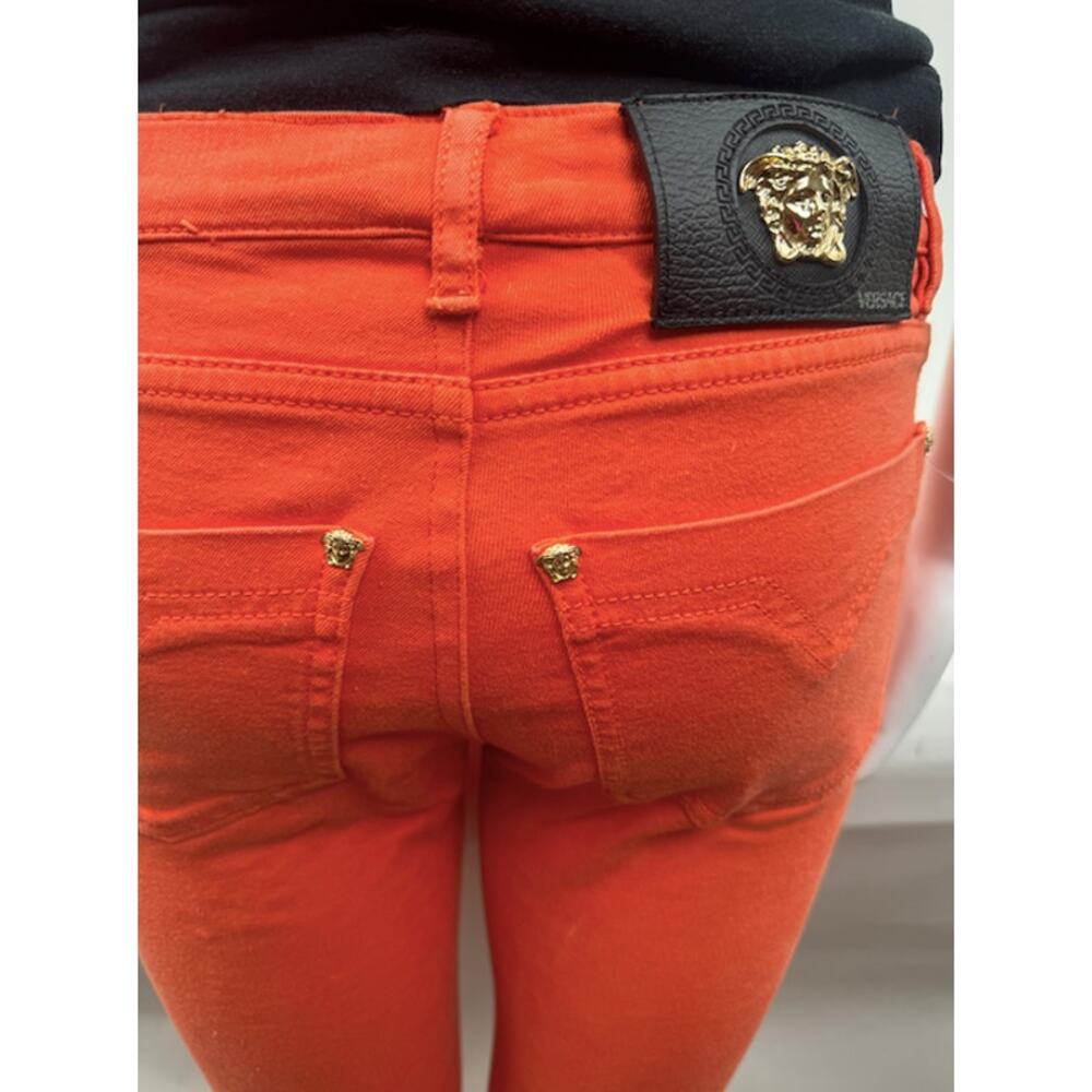 Women's Versace Runway Coral Medusa Motif Denim Jeans Size 25 - Picture 15 of 16